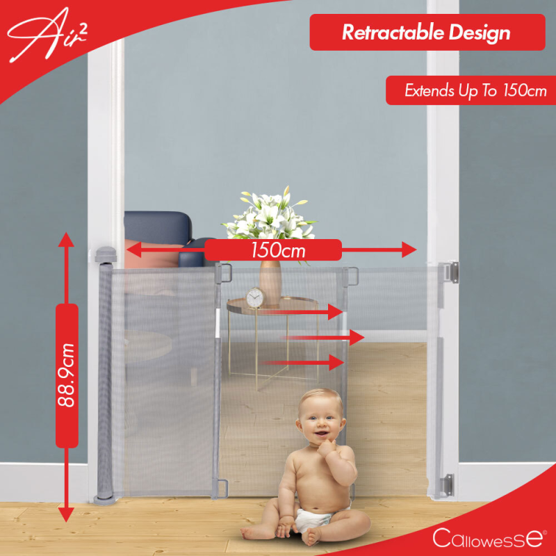 Callowesse Air2 Retractable Stair Gate 0-150cm - Grey - Image 3