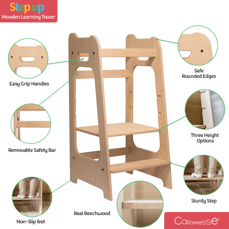 Callowesse Step-Up Wooden Learning Tower – Kitchen Helper for Toddlers - Image 3
